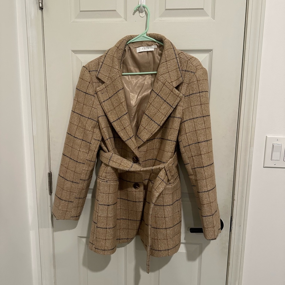 Astr Tan Plaid Women's Blazer Coat